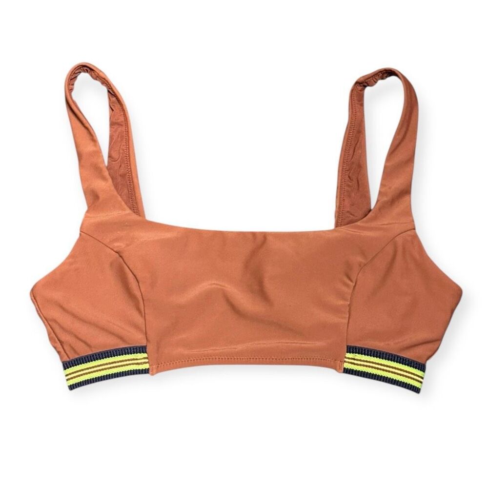 AERIE Women’s Brown Scoop Sports Bra with Striped Elastic Band Size Small